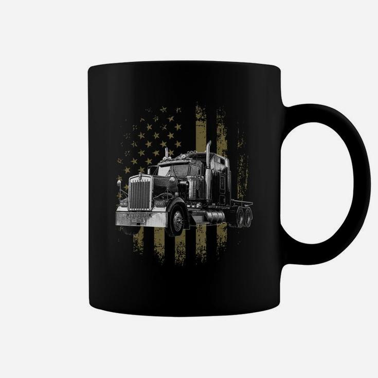 Trucker American Flag Big Rig Semi-Trailer Truck Driver Gift Coffee Mug