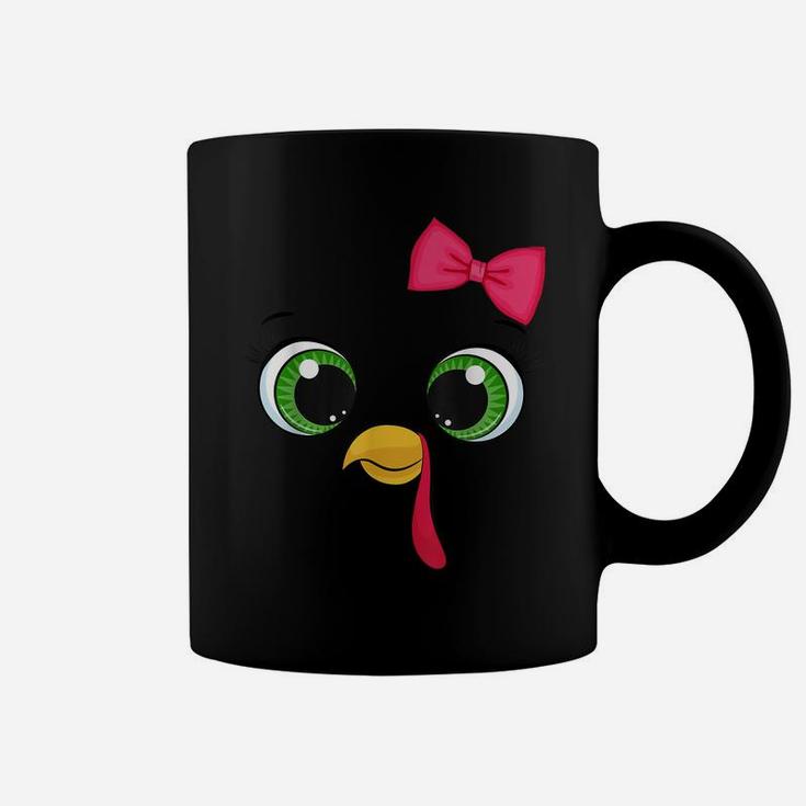 Turkey Face Girl Pink Bow | Kids Thanksgiving Gift Coffee Mug