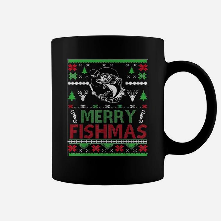 Ugly Fishing Christmas Bass Fish Apparel, Merry Fishmas Coffee Mug