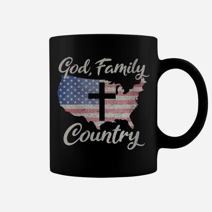 Womens GOD FAMILY COUNTRY Christian Cross American Flag Love Jesus Coffee Mug
