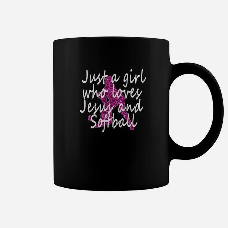 Womens Just A Girl Loves Jesus Softball Gift Coffee Mug