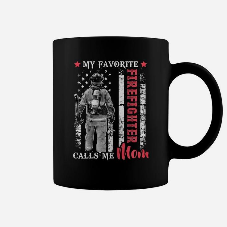Womens My Favorite Firefighter Calls Me Mom Usa Flag Mother Coffee Mug