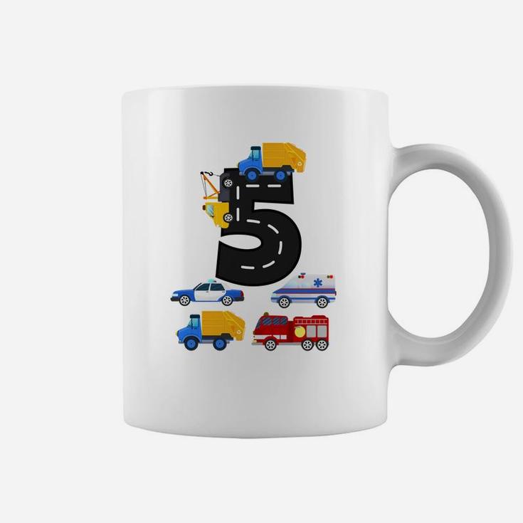 5Th Birthday Boys Fire Truck Police Car  5 Year Old Coffee Mug