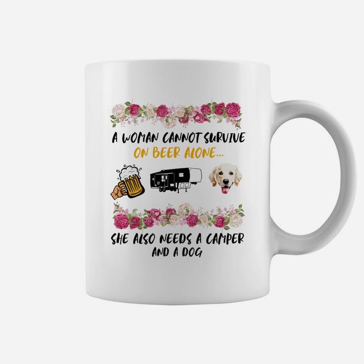 A Women Cannot Survive Beer Alone She Needs Camper And Golden Retriever Dog Coffee Mug