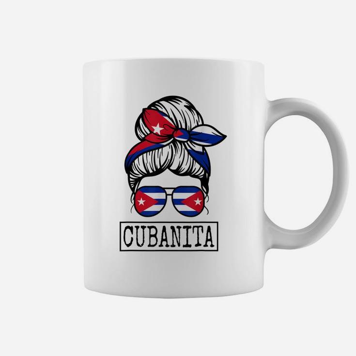 Cubanita Messy Hair Woman Bun Free Cuba Flag For Girls Coffee Mug