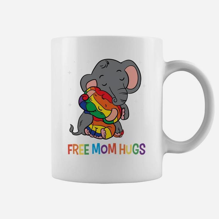 Free Mom Hugs LGBT Mother Elephant Rainbow Womens Coffee Mug