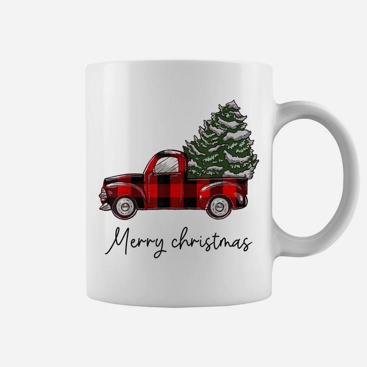 Funny Buffalo Plaid Red Truck Christmas Tree Shirt Coffee Mug