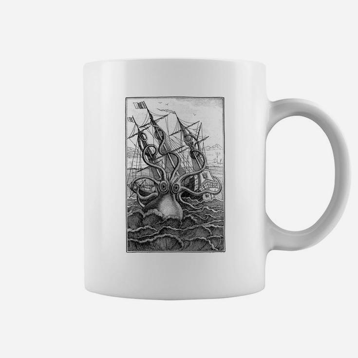 Giant Octopus Pirate Ship Vintage Kraken  Sailing Squid Coffee Mug