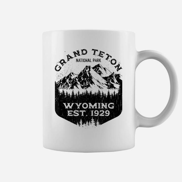 Grand Teton Wyoming Vintage Badge Fishing Hunting Camping Coffee Mug