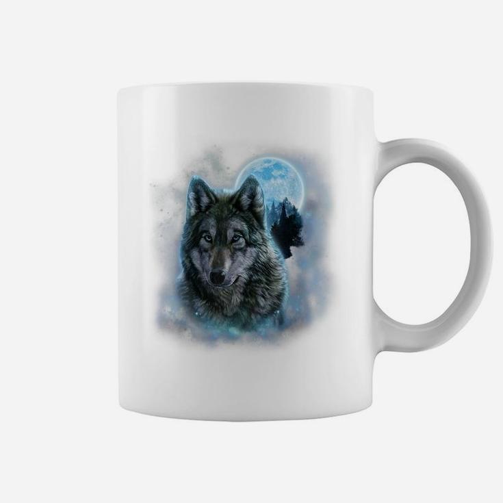 , Grey Wolf Hunting Ground, Icy Moon, Forest, Galaxy Coffee Mug