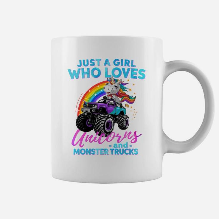 Just A Girl Who Loves Unicorns And Monster Trucks Girls Kids Sweatshirt Coffee Mug