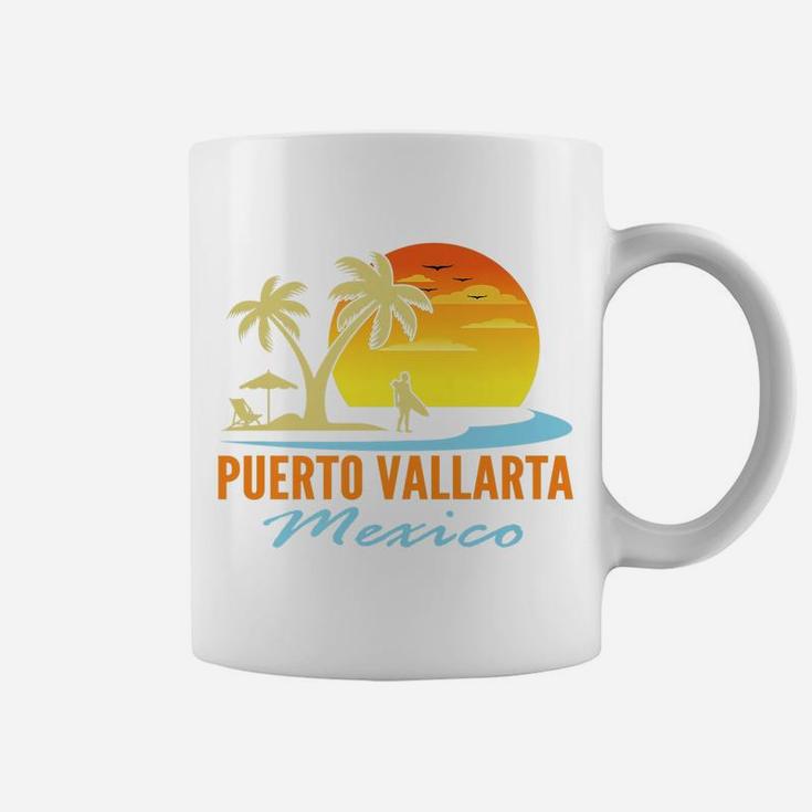 Mens Puerto Vallarta Mexico Beach Sunset Palm Trees Ocean Surfer Coffee Mug