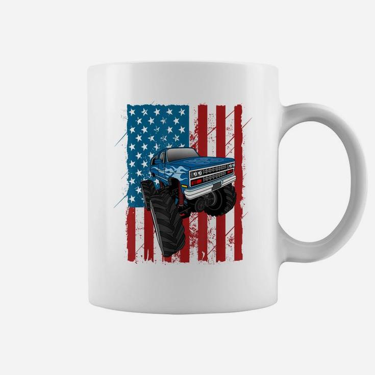 Monster Truck American Flag Cars Racing Boys Gift Coffee Mug