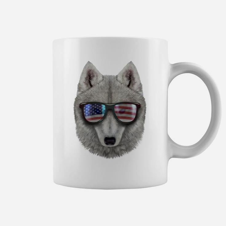 Polar Wolf In Flag Of Usa Theme Aviator Sunglass Sweatshirt Coffee Mug