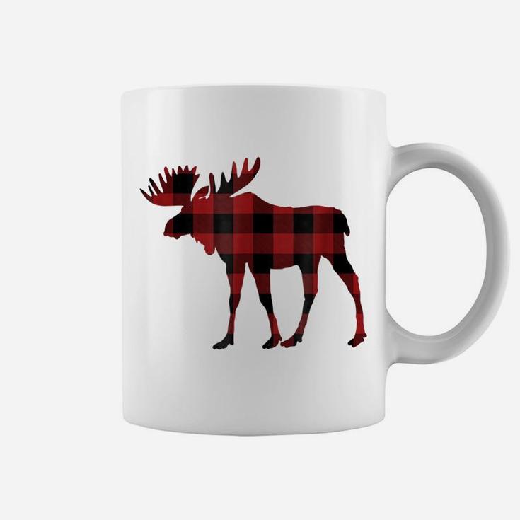 Red & Black Buffalo Plaid Flannel Christmas Moose Tshirt Coffee Mug