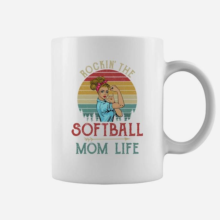 Rockin The Softball Mom Life Vintage Coffee Mug
