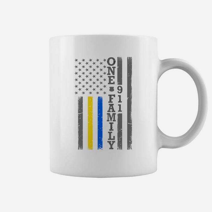Thin Blue Gold Line Flag - One Family - Police Dispatcher Sweatshirt Coffee Mug