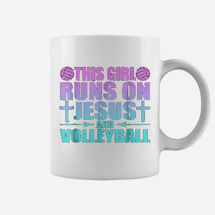 This Girl Runs On Jesus And Volleyball Coffee Mug