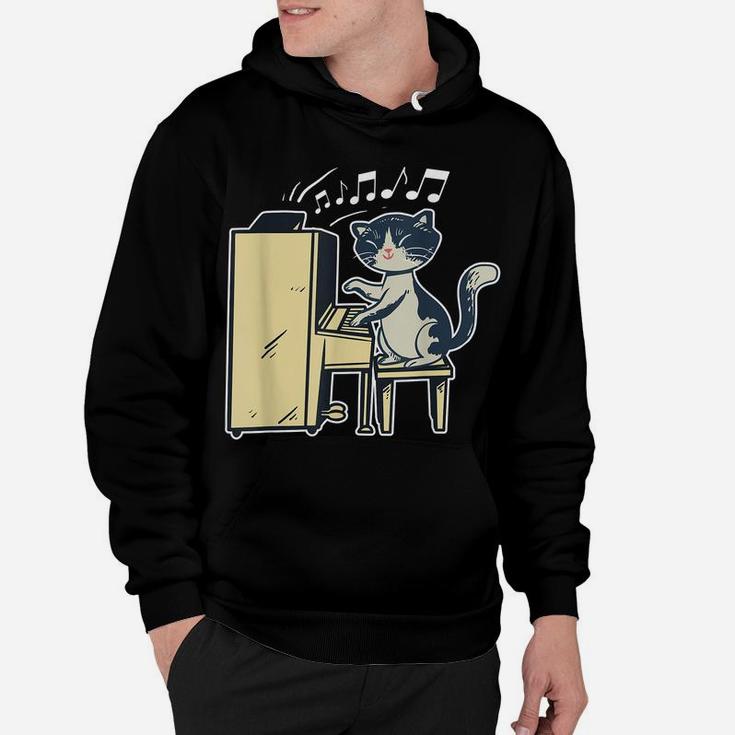 A Cute Cat Playing The Piano Funny Pianist Hoodie