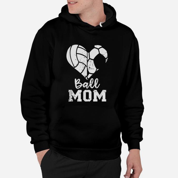 Ball Mom Heart Funny Soccer Volleyball Mom Hoodie