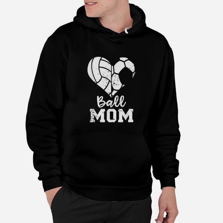 Ball Mom Heart Funny Soccer Volleyball Mom Hoodie
