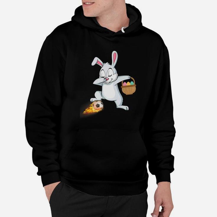 Bunny Rabbit Easter Eggs Dabbing Playing Fire Soccer Hoodie