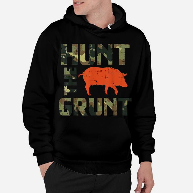 Camo Hunt The Grunt Hog Vintage Wild Boar Hunting Hunt Dad Hoodie