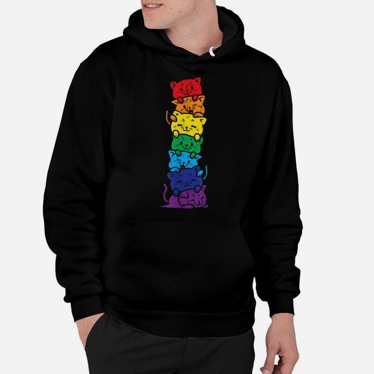 Cat Stack Rainbow Gay Pride Cute Lgbt Animal Pet Lover Gift Hoodie
