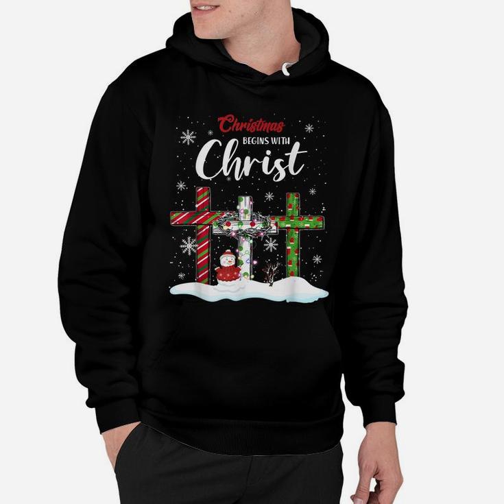 Christmas Begins With Christ Snowman Christian Cross Xmas Hoodie