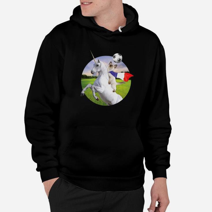 France Cat Riding Unicorn Playing Soccer Simple Art Hoodie