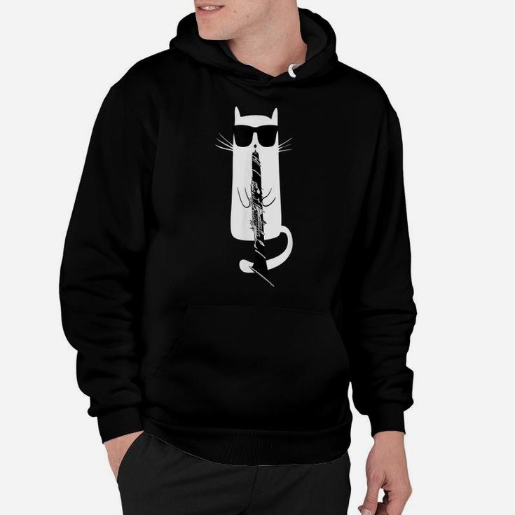 Funny Cat Wearing Sunglasses Playing Clarinet Hoodie