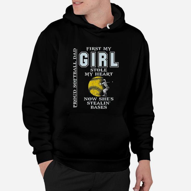 Funny Proud Softball Dad Girl Stole My Heart Hoodie