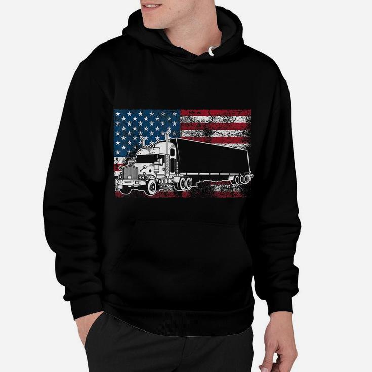 Funny Truck Driver American Flag 4Th Of July Trucker Gift Hoodie