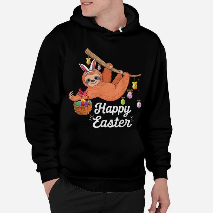 Happy Cute Sloth With Bunny Ears Egg Hunting Easter Sloth Hoodie