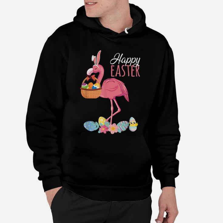 Happy Easter Flamingo With Easter Egg Basket Hunting Hoodie