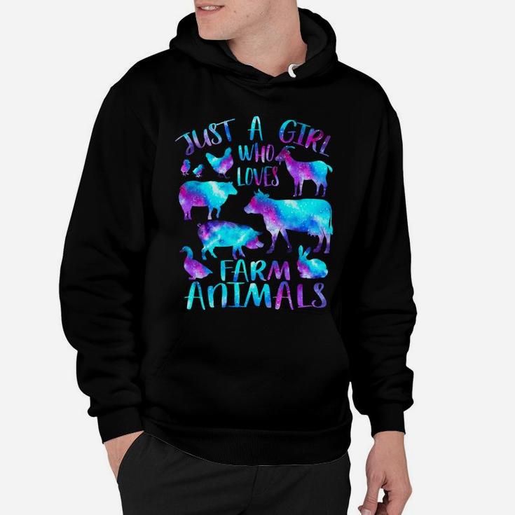 Just A Girl Who Loves Farm Animals - Galaxy Cows Pigs Goats Hoodie