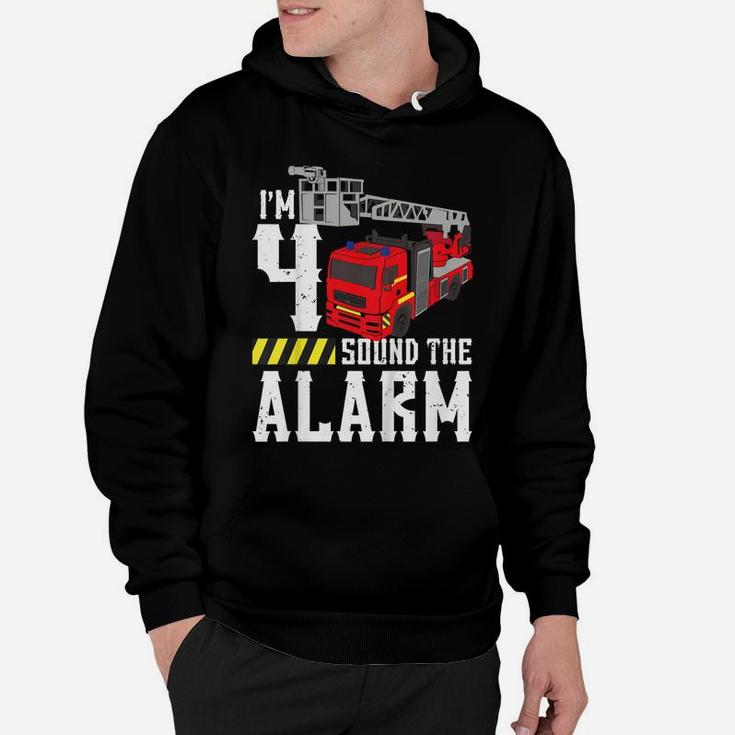 Kids 4Th Birthday Fire Truck Sound Alarm I'm Four Years Old Hoodie