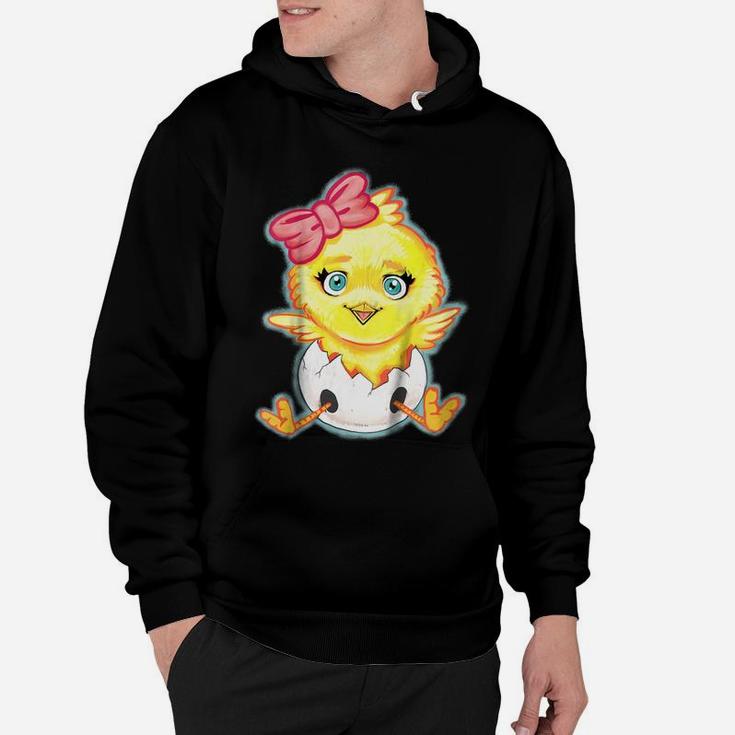 Kids Yellow Baby Chick With Pink Bow Girls Hoodie