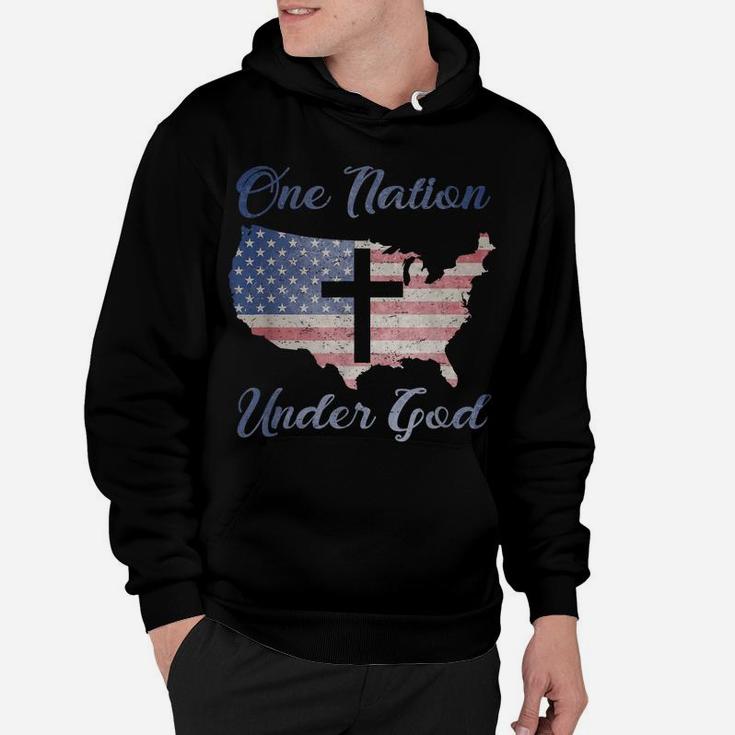 One Nation Under God Christian Cross American Flag Usa Map Hoodie