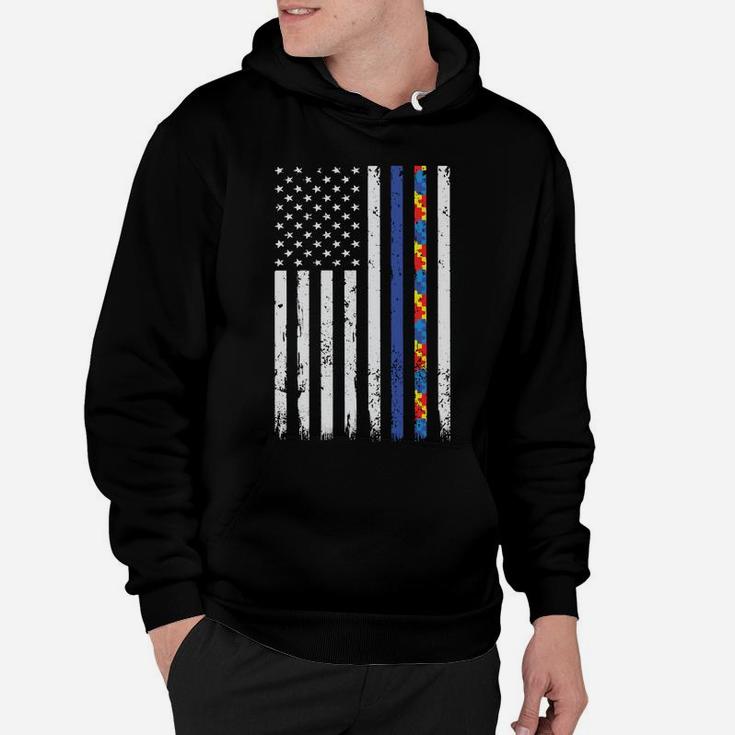 Thin Blue Line Police Support Autism 4Th July Mom Dad Flag Sweatshirt Hoodie