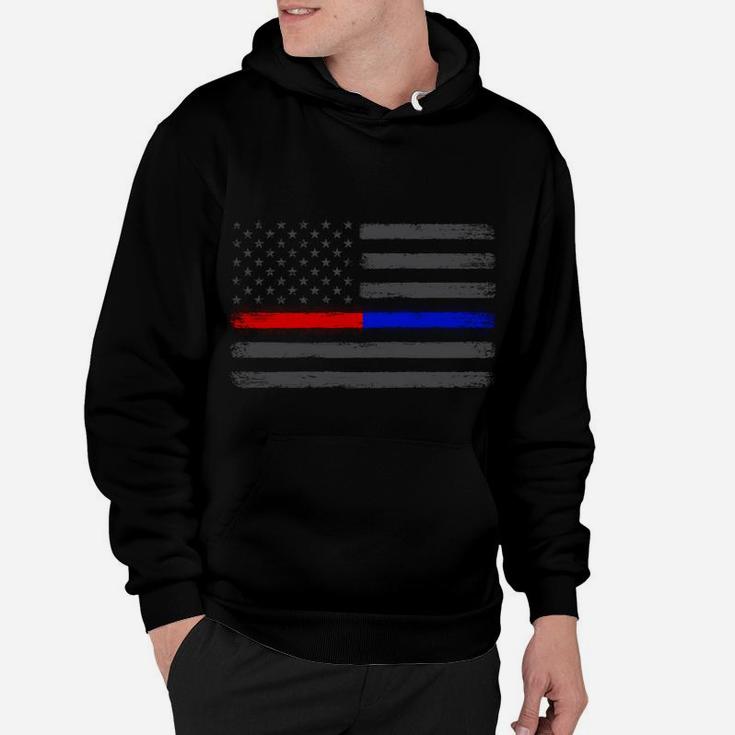 Thin Red Blue Line Flag Support Firefighter Police Patriotic Sweatshirt Hoodie
