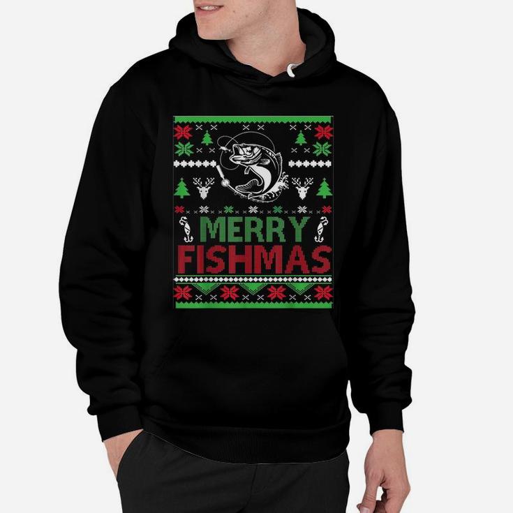 Ugly Fishing Christmas Bass Fish Apparel, Merry Fishmas Hoodie
