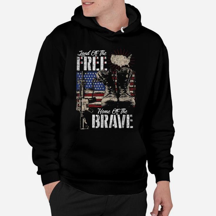 Vintage Land Of The Free Home Of The Brave US Army Veteran Hoodie