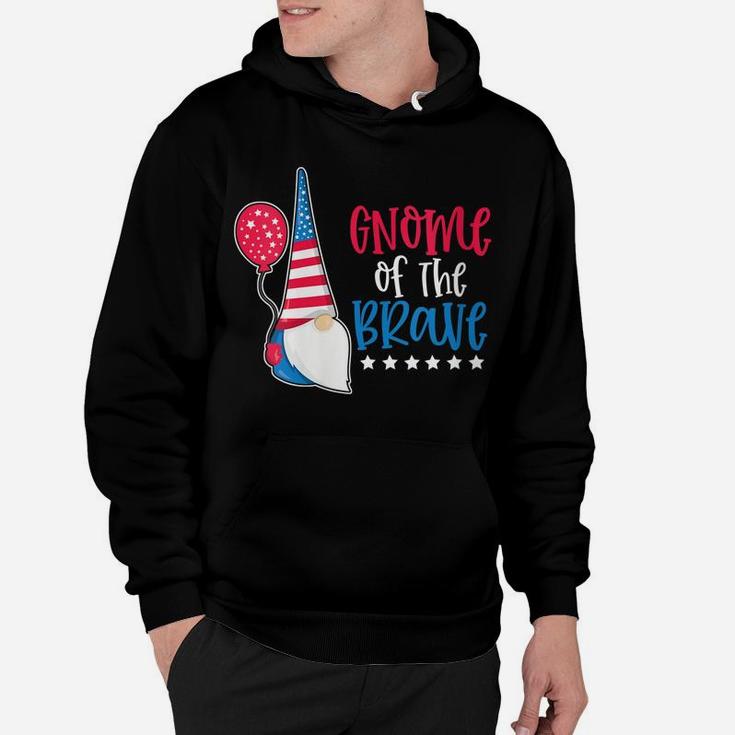 Womens Gnome Of The Brave 4Th Of July Patriotic Red White Blue USA Hoodie