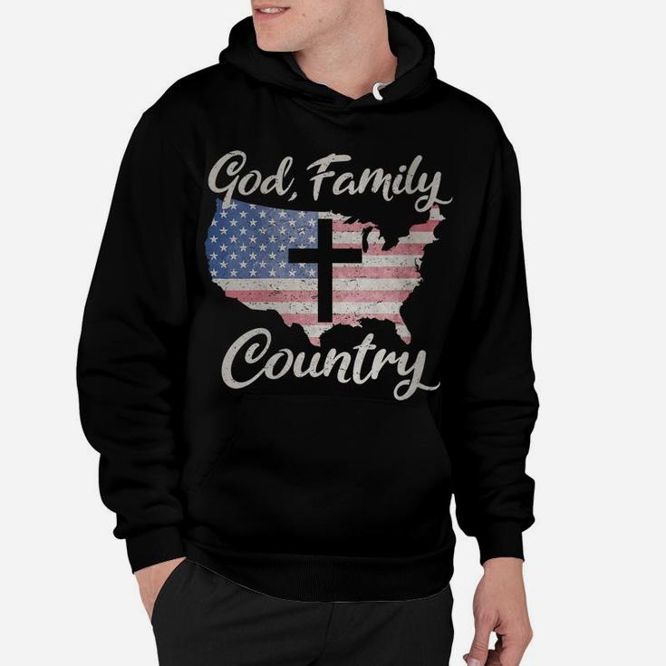 Womens GOD FAMILY COUNTRY Christian Cross American Flag Love Jesus Hoodie