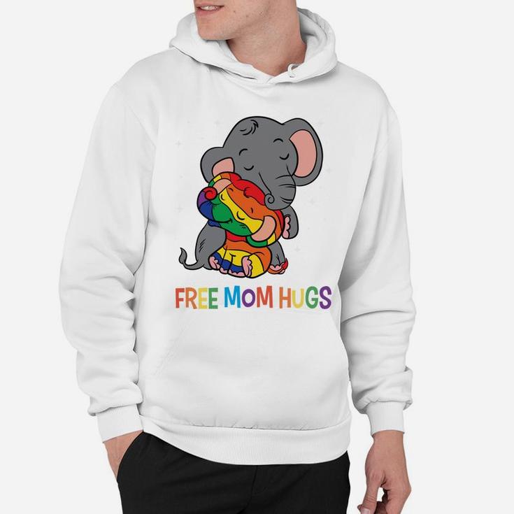 Free Mom Hugs LGBT Mother Elephant Rainbow Womens Hoodie