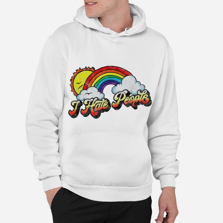 I Hate People Funny Antisocial Distressed Vintage Rainbow Hoodie