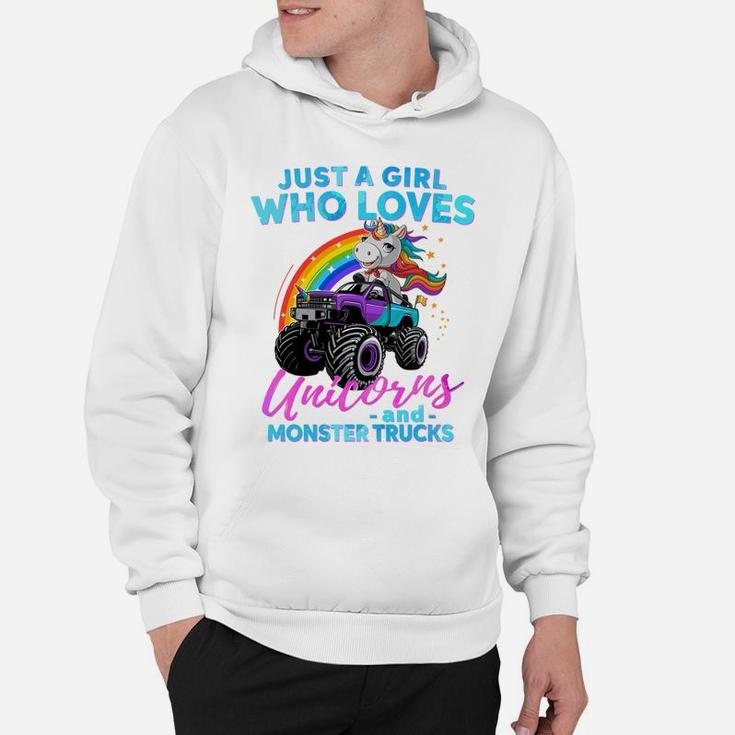 Just A Girl Who Loves Unicorns And Monster Trucks Girls Kids Sweatshirt Hoodie