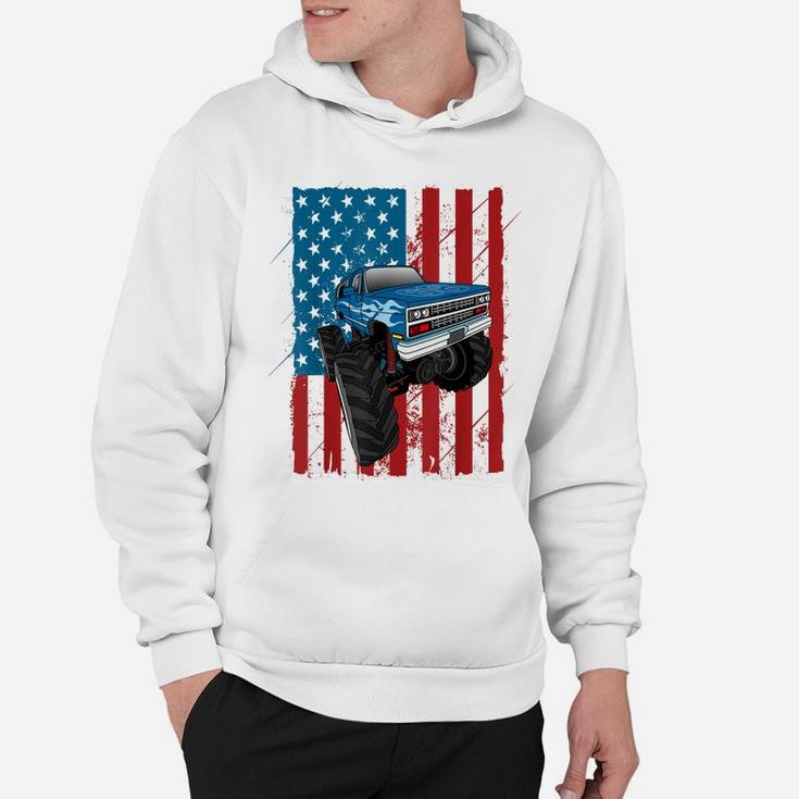 Monster Truck American Flag Cars Racing Boys Gift Hoodie
