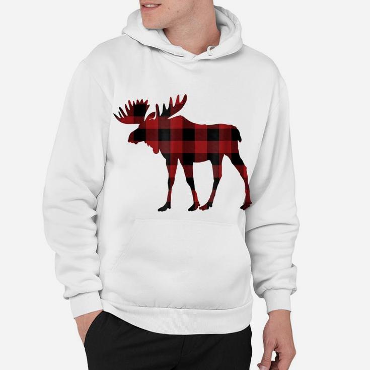 Red & Black Buffalo Plaid Flannel Christmas Moose Tshirt Hoodie